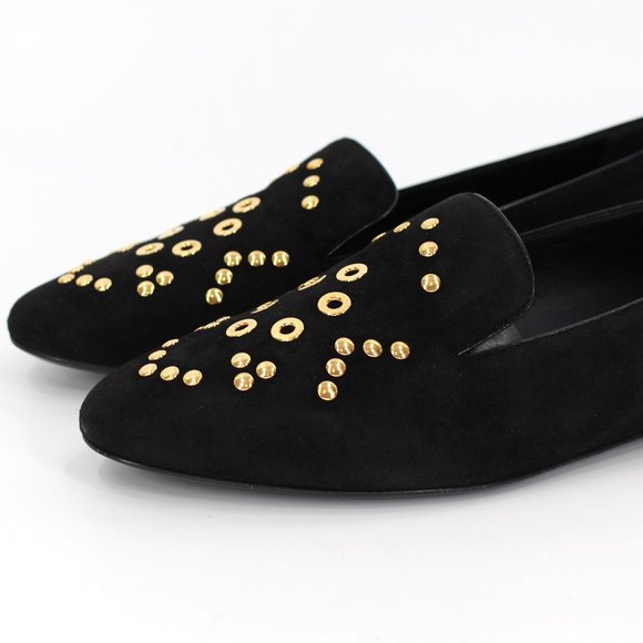 Burberry Black Suede Runway Link Loafer Mormont Gold Eyelets Slip On Flat 37 NEW - Picture 3 of 8